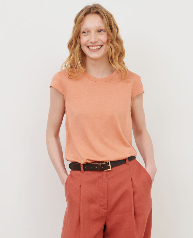 MANON - Round neck cotton blend t-shirt 37 brown