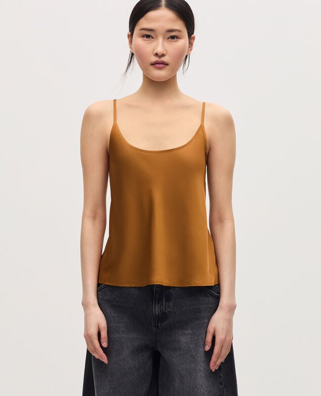 Silky top with spaghetti straps K340 bone brown