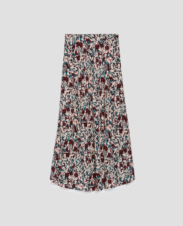 Silky midi skirt J751 leaf burgundy