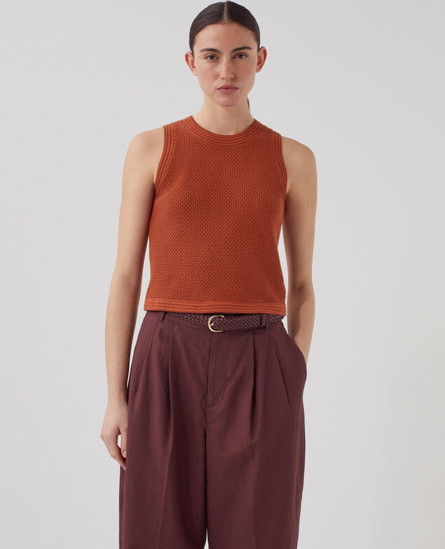 Cotton open knit tank top U260 orange