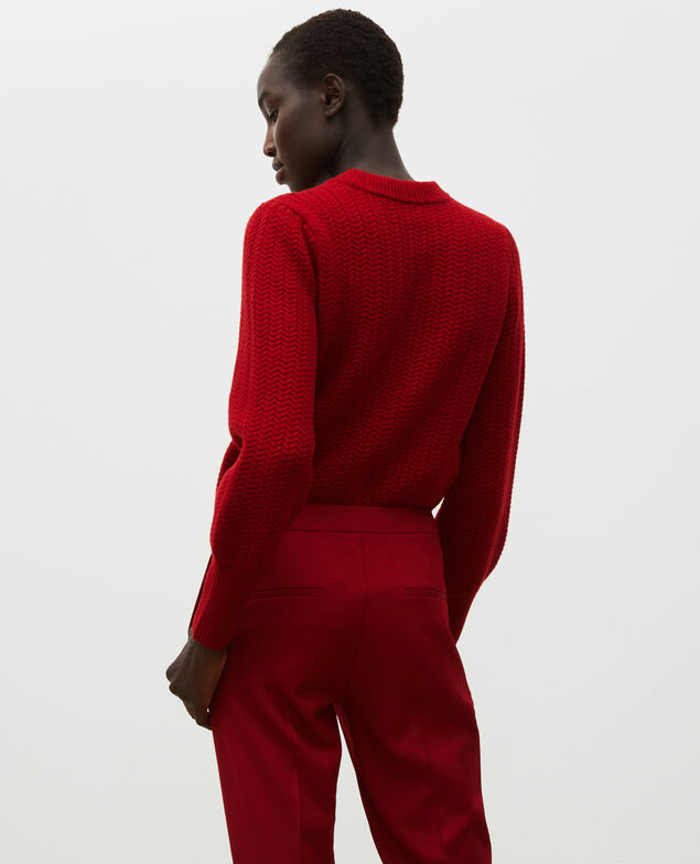 Cable knit round neck wool jumper Royale red