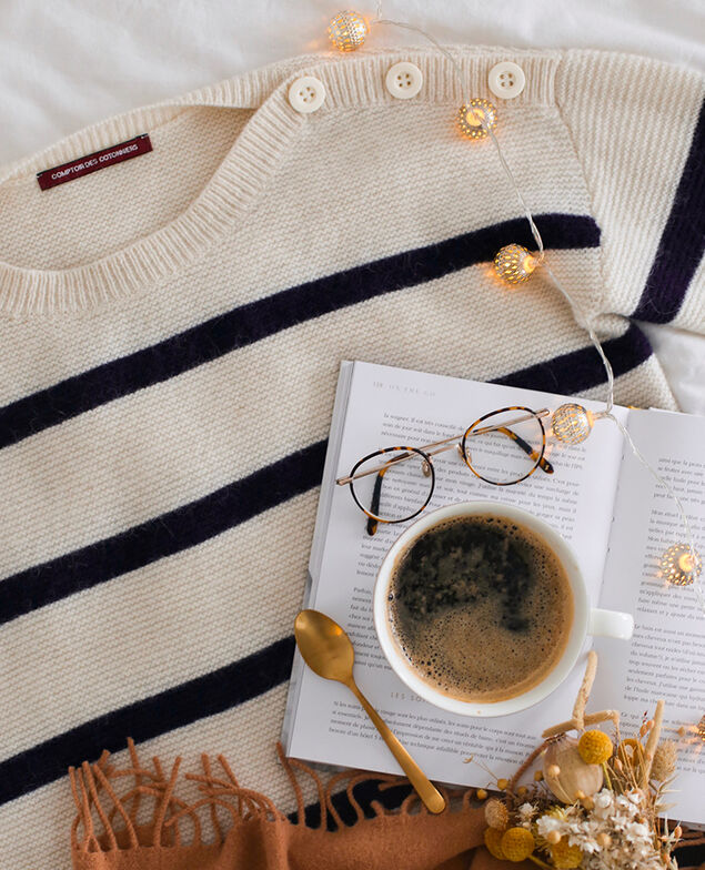 Boat neck jumper Off white/peacoat