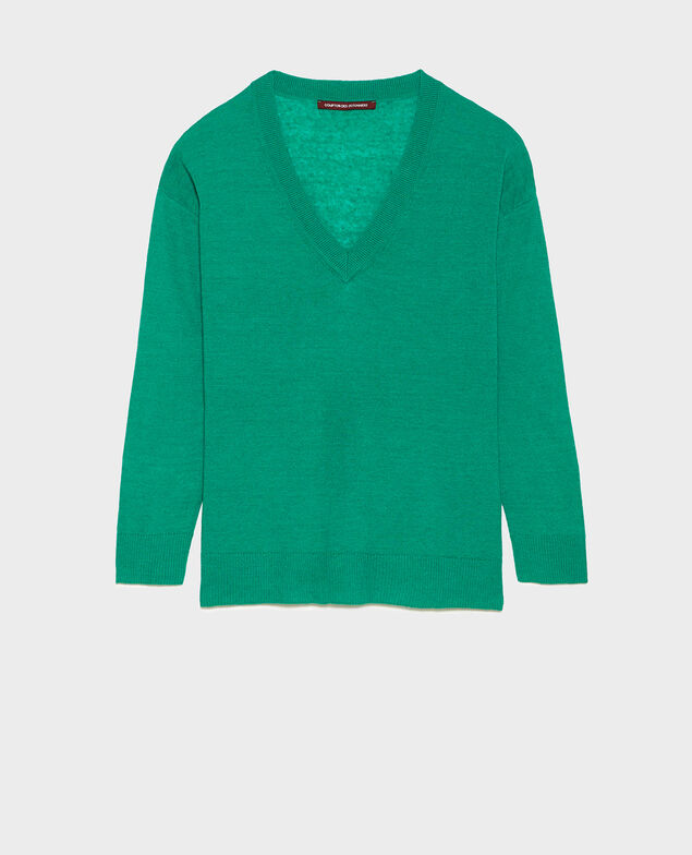 Linen and organic cotton jumper Golf green