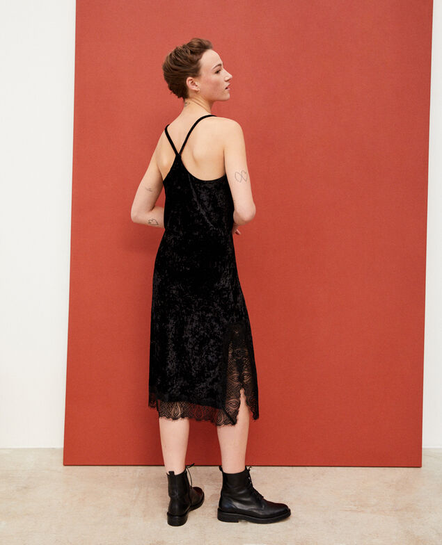 Velvet and lace dress Black