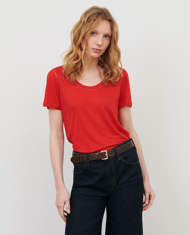 Linen T-shirt Fiery red