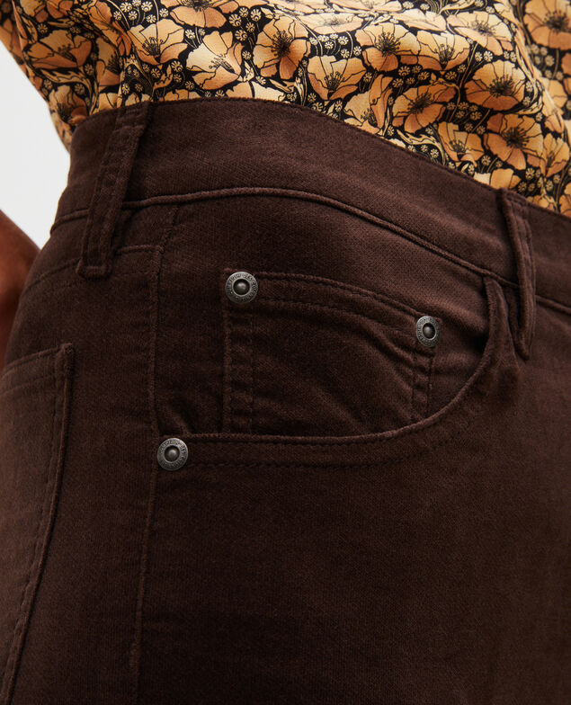 SLIM STRAIGHT - smooth velvet 5 pocket jeans Coffee bean