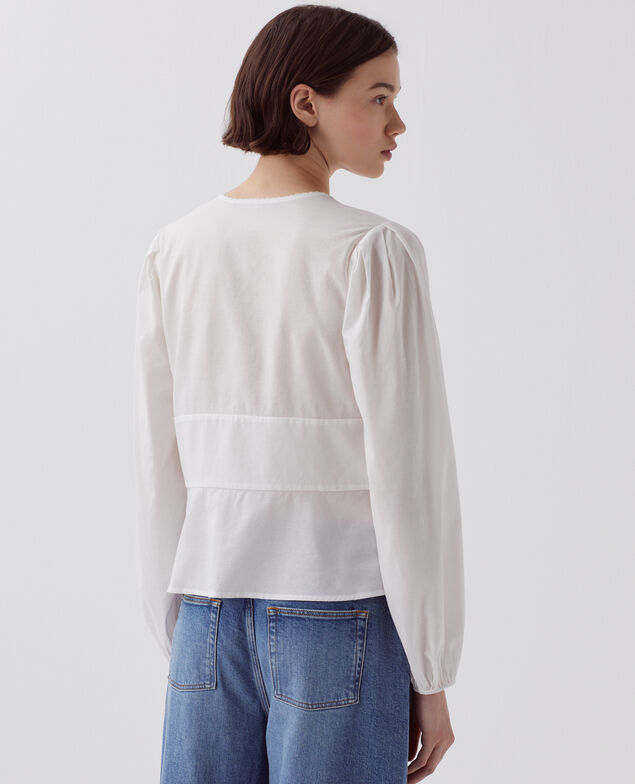 V-neck cotton blouse H013 gardenia
