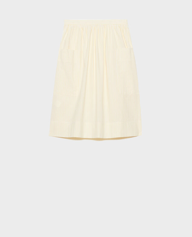 Cotton seersucker midi skirt Str lemon white