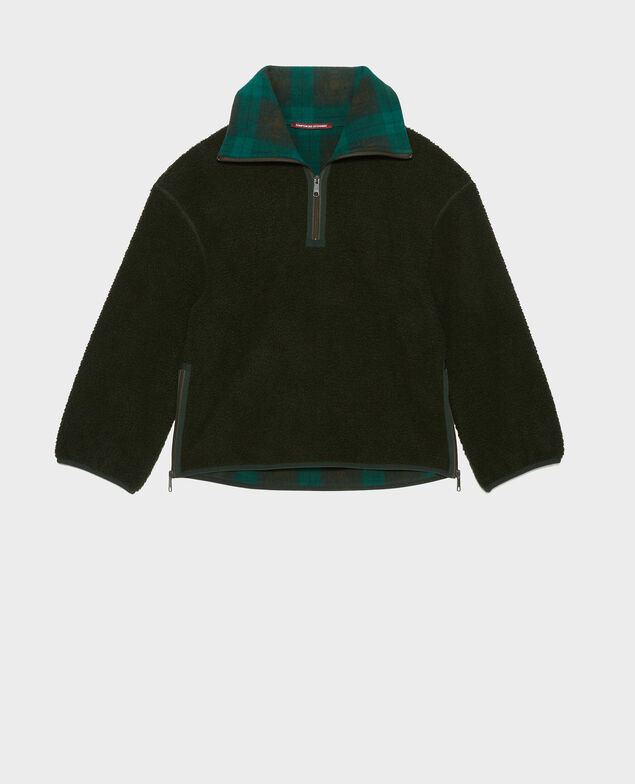 Fleece half-zip jumper with tartan collar Scarab