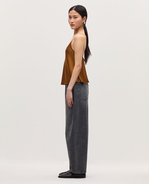Silky top with spaghetti straps K340 bone brown