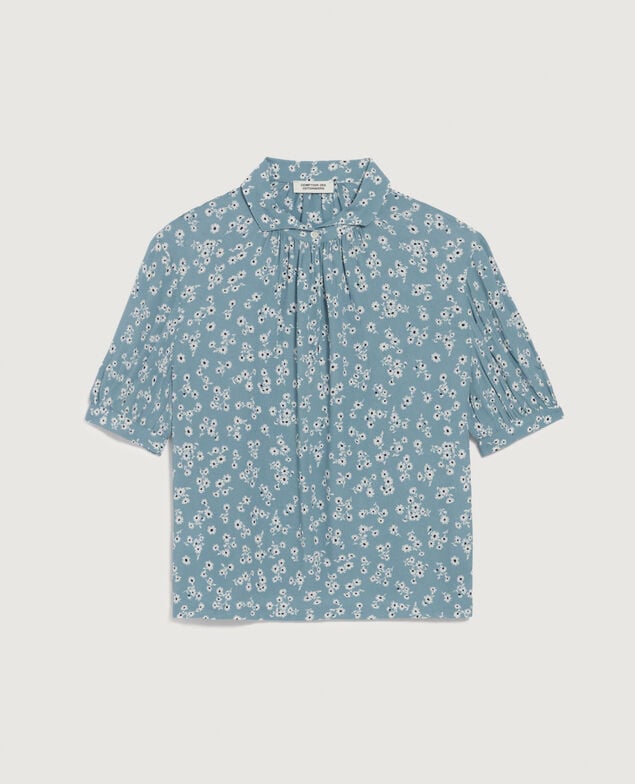 Short-sleeve silky blouse K610 daisy blue