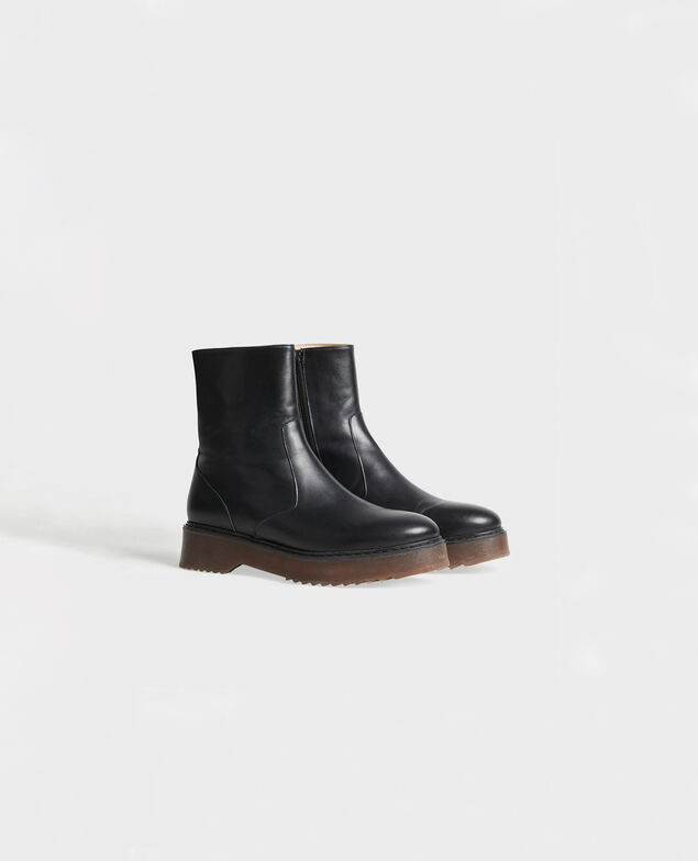 Leather wedge boots Black beauty