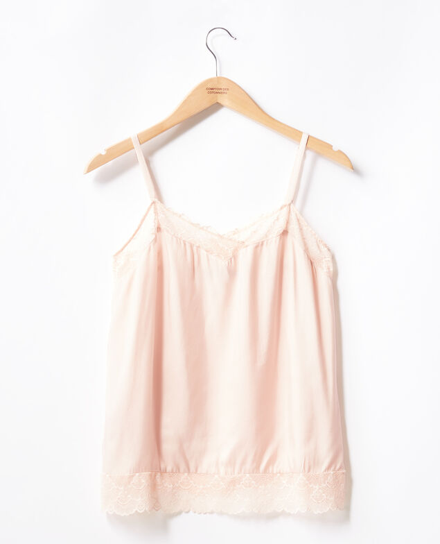 Nightie-style top with lace Nude