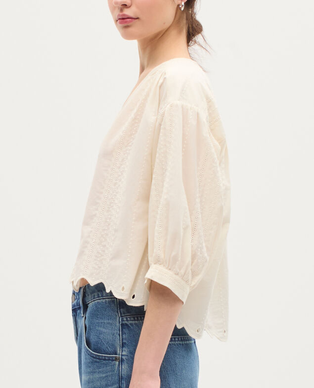 Embroidered cotton blouse H013 gardenia