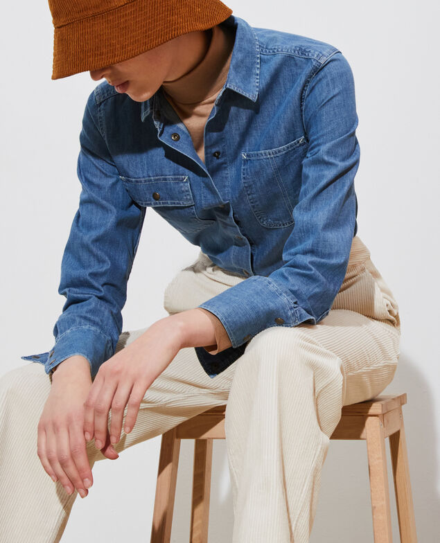 Denim shirt with asymmetric pockets Denim blue