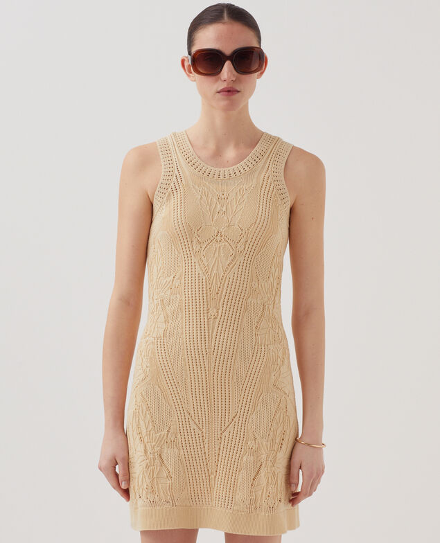 Floral crochet mini dress J300 natural