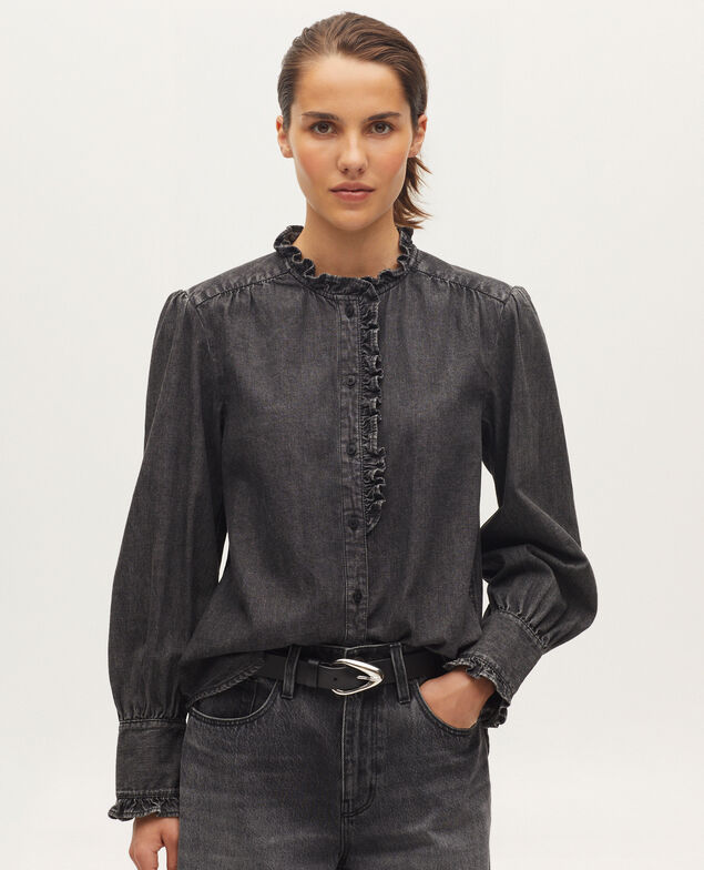 Ruffled cotton shirt K081 dark gray