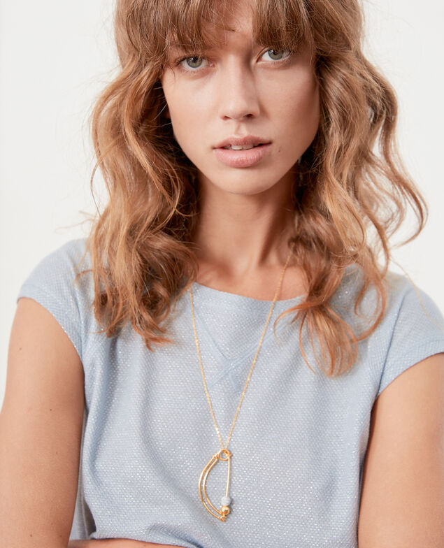 Iridescent T-shirt with linen Azur