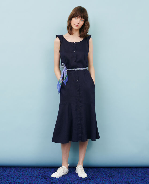 Flared linen dress 68 blue