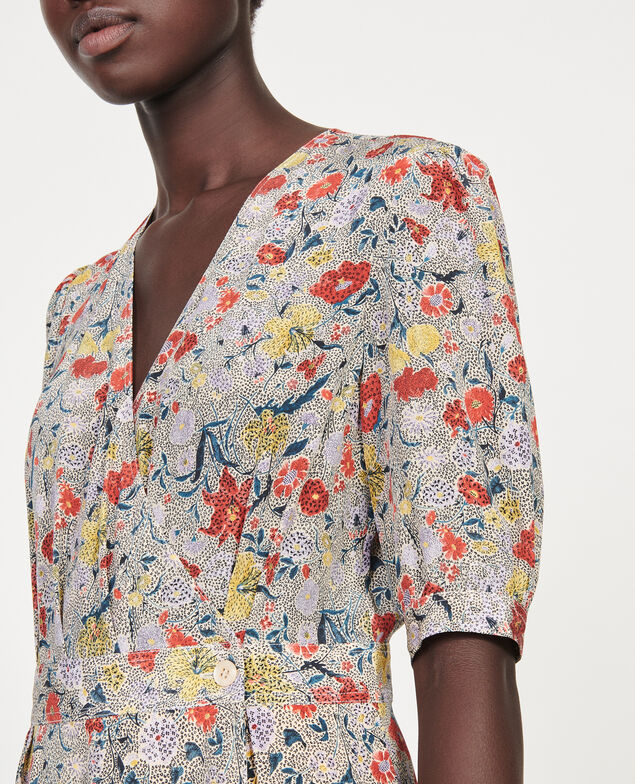  Floral silk wrap mini dress Print eden cream