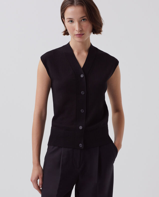 Wool and silk sleeveless gilet H091 black beauty