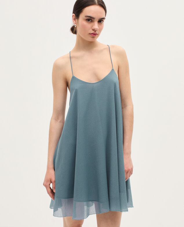 Muslin mini dress  K631 blue lake