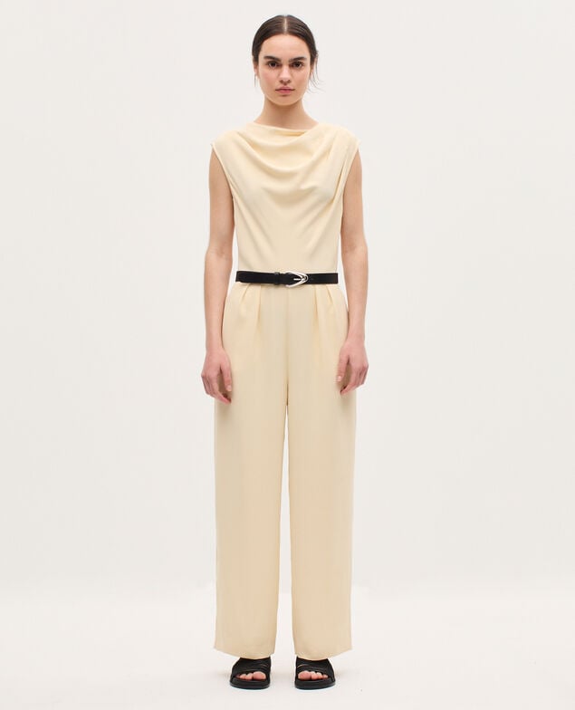 Silky crepe jumpsuit K300 ecru beige