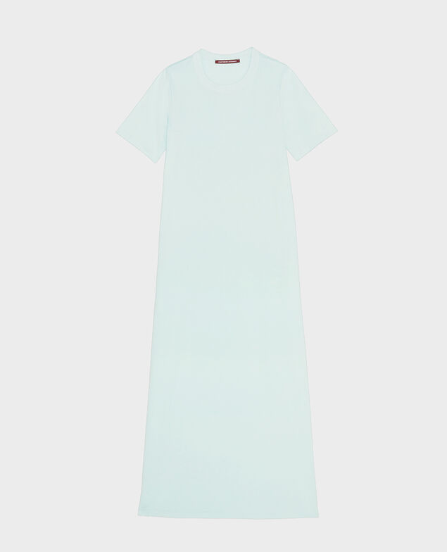 Long cotton dress with round neck Blue haze
