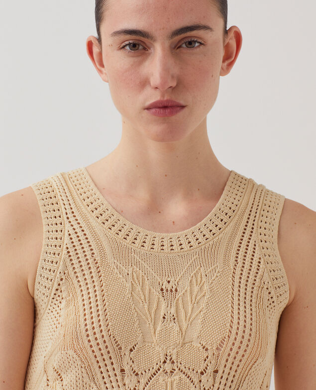 Floral crochet vest top J300 natural