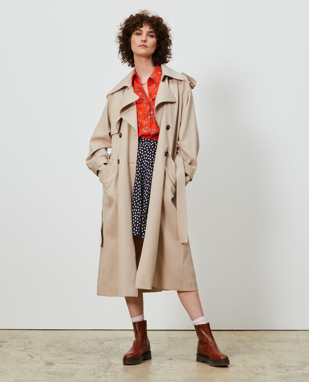 Oversize soft wool trench Oxford tan