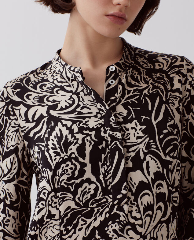 Flowy short dress I094 abstract fl blk