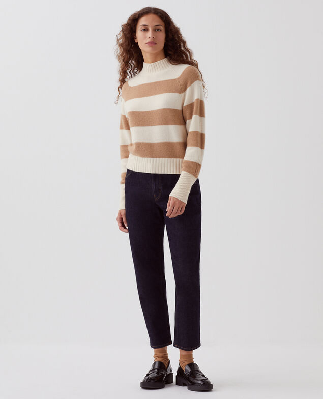 Cashmere polo neck jumper I323 st ivory camel