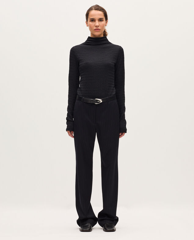 Textured high neck top H091 black beauty