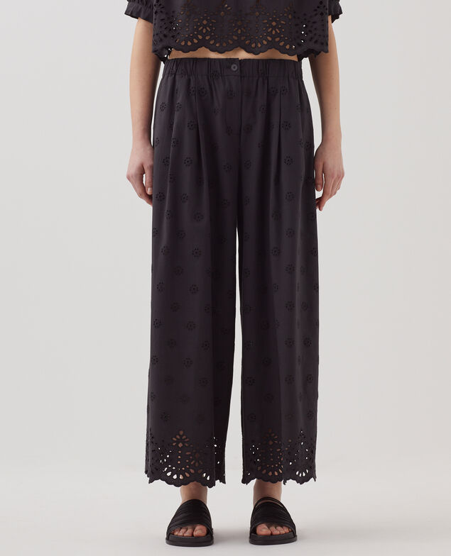 Cotton broderie anglaise wide leg trousers H091 black beauty