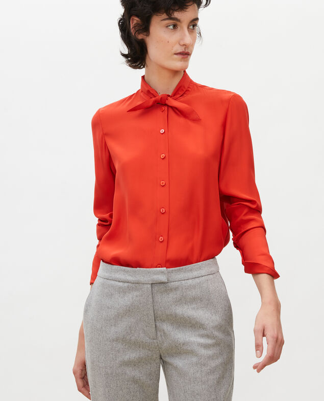  Long-sleeve tie neck silk blouse Valiant poppy
