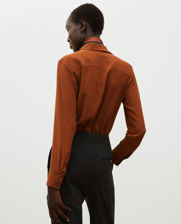 Loose long-sleeve silk shirt Tortoise shell