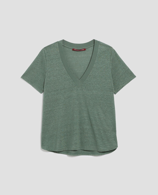 SARAH - Linen V-neck t-shirt H542 darkforest