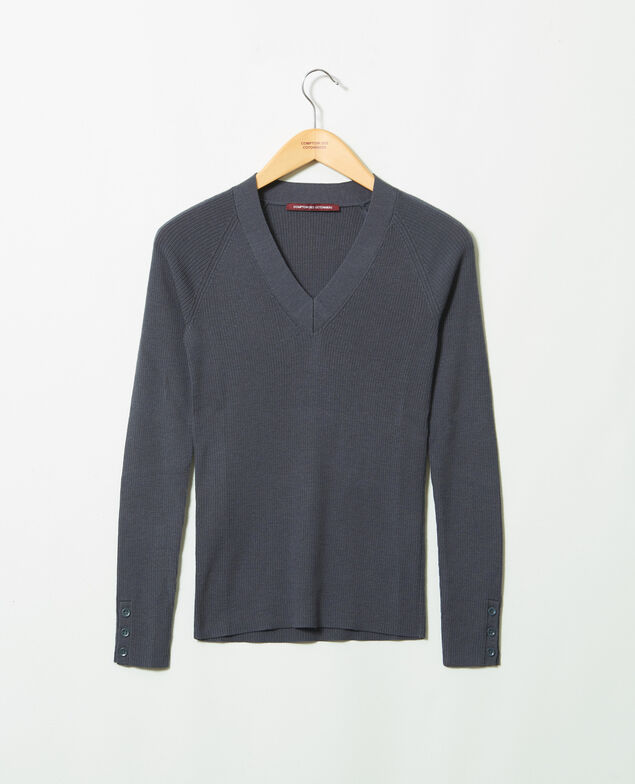 V-neck jumper 100% Merino Wool Odyssey gray