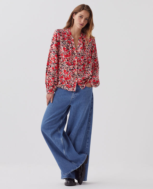 Silky long-sleeve shirt J120 leaf pink