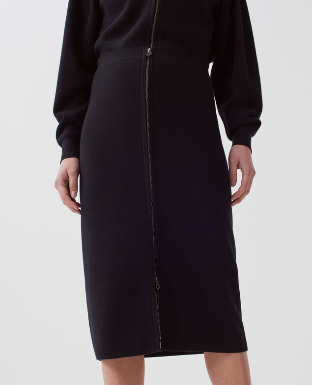 Merino wool zip-up midi skirt H091 black beauty