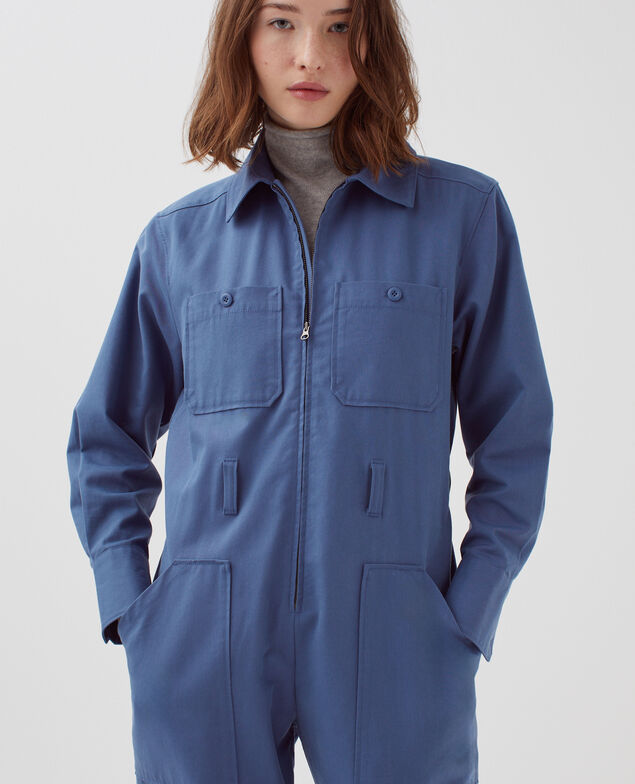 Zip-up cargo jumpsuit I640 gray blue