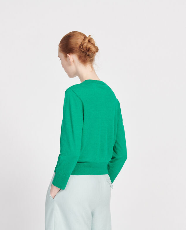 Linen and organic cotton cardigan Golf green