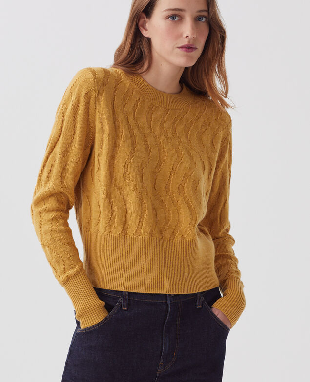Round neck merino wool jumper J490 mustard gold