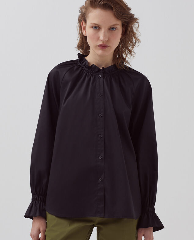 Ruffle neck shirt H091 black beauty