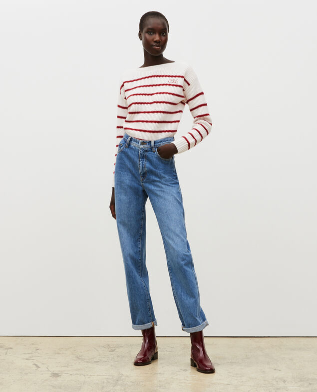 Boatneck striped wool jumper Stripe jetstream royalred