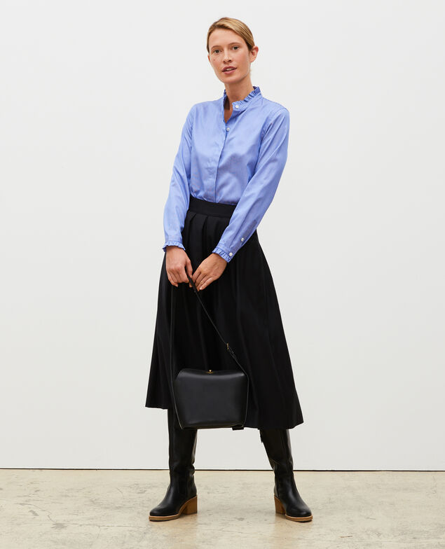  Ruffled high collar cotton shirt Blue as proto