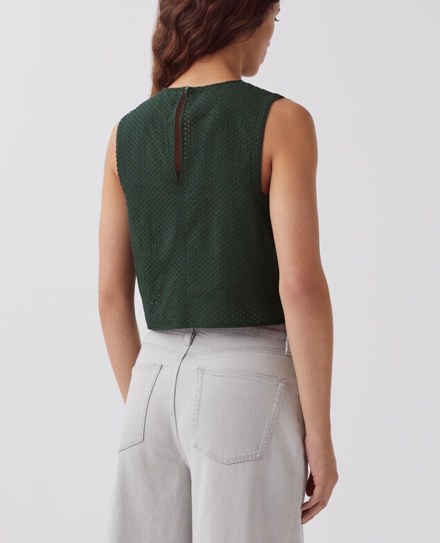 Embroidered cotton vest top J590 spruce green