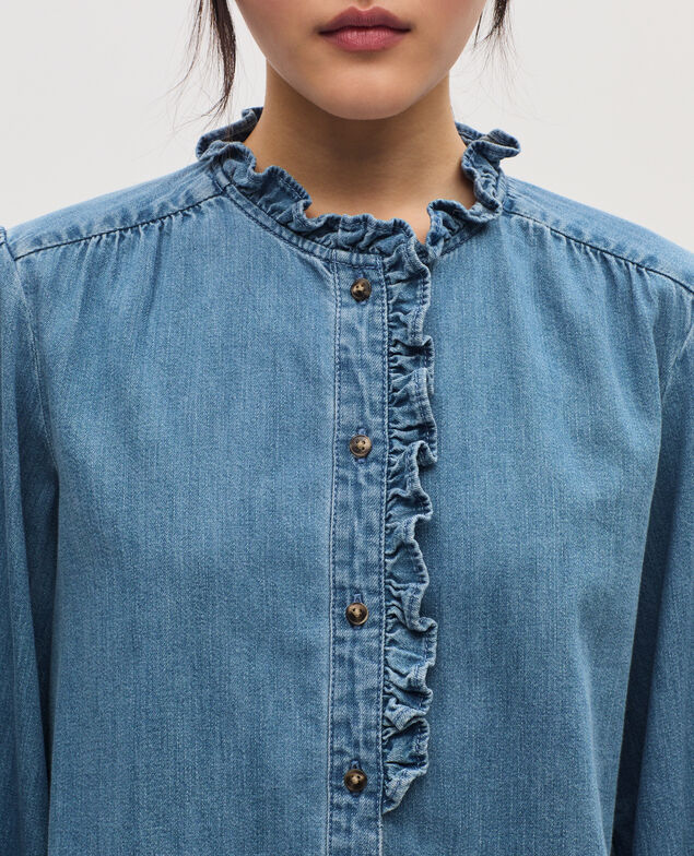 Ruffled cotton shirt J621 light blue