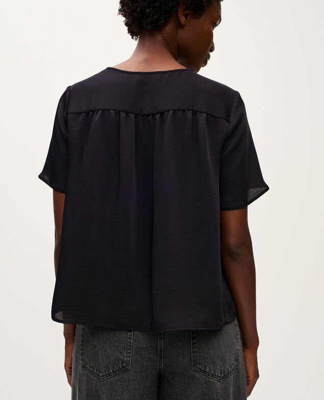Silky V-neck blouse H091 black beauty