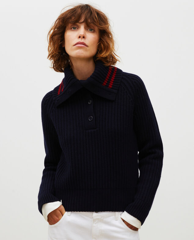 Wool half-neck jumper with a wide collar Night sky
